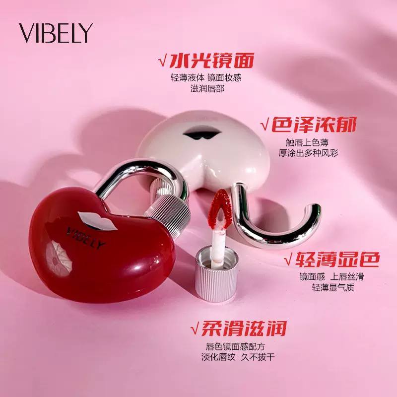 رژ لب تینتی خیس VIBELY با بستهبندی بامزهی قفل قلبی - تصویر 10