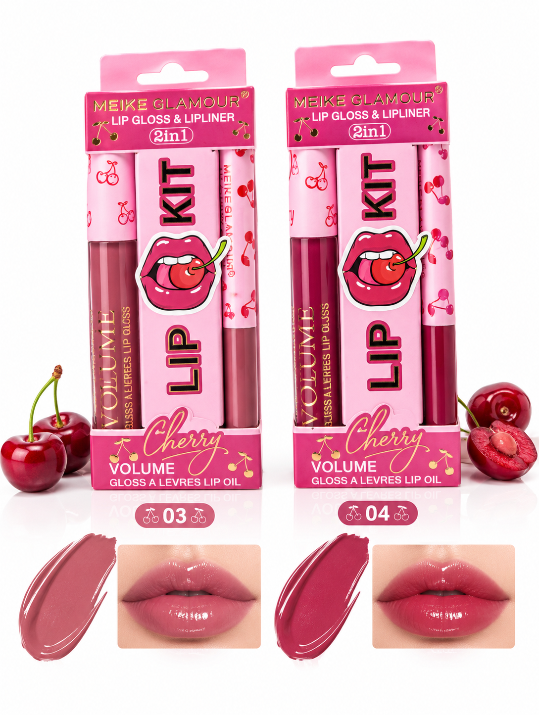ست خط لب و رژلب مایع میک گلامور Cherry Volume مدل 2in1 - تصویر 4