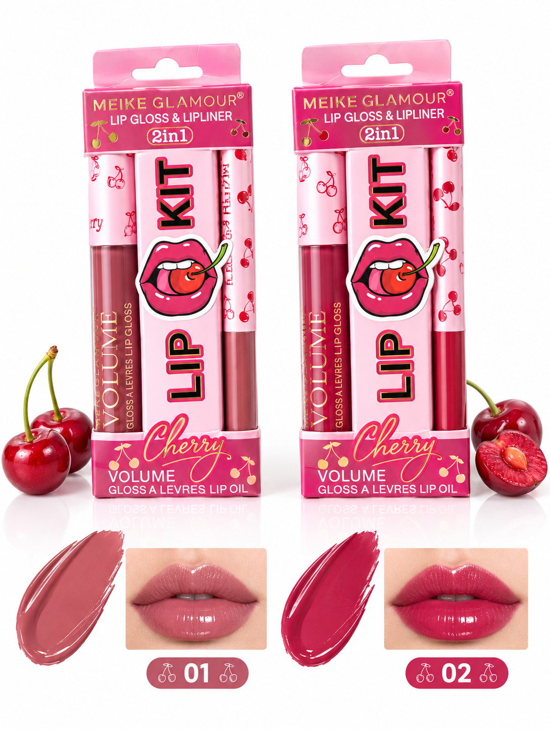 ست خط لب و رژلب مایع میک گلامور Cherry Volume مدل 2in1 - تصویر 5