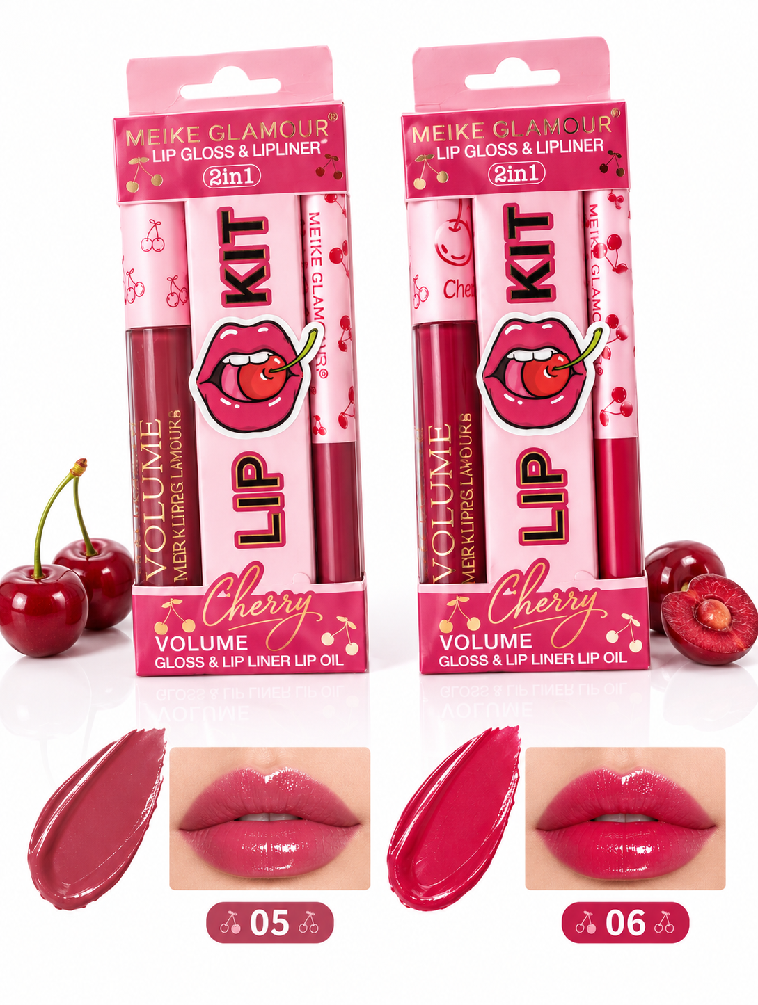 ست خط لب و رژلب مایع میک گلامور Cherry Volume مدل 2in1 - تصویر 3